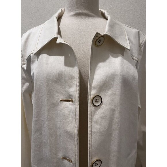 Denim & Co. Stretch Twill Jacket Contrast Stitch Detail Size XL White/Ivory - Picture 2 of 9